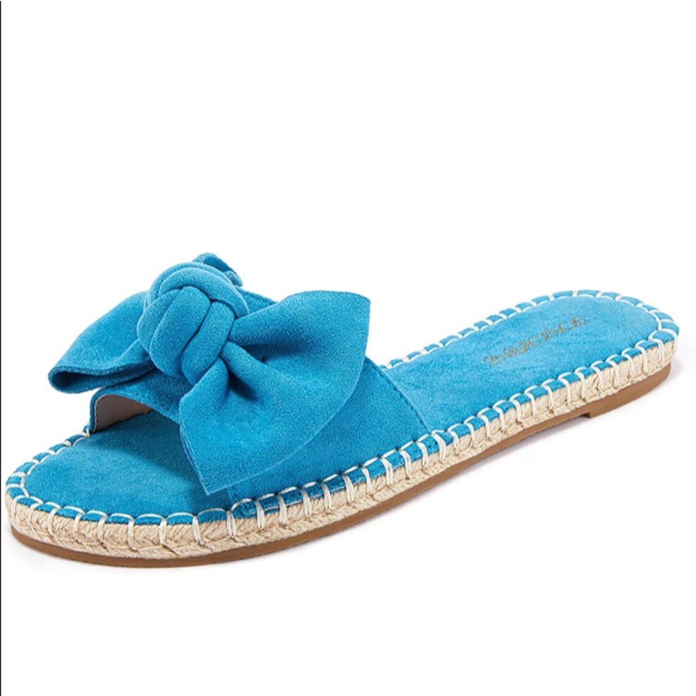 NWBox/ tags | Turquoise color suede bow sandals